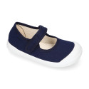 BAREFOOT Girl Mary Jane shoes laceless in navy blue color cotton canvas