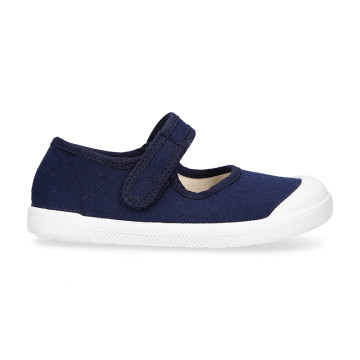 BAREFOOT Girl Mary Jane shoes laceless in navy blue color cotton canvas