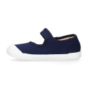 BAREFOOT Girl Mary Jane shoes laceless in navy blue color cotton canvas