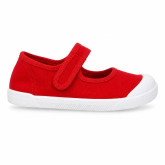 BAREFOOT Girl Mary Jane shoes laceless in red color cotton canvas