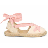 Girls Ivory Linen Espadrilles with Pink Ankle Ties – Valencian Style