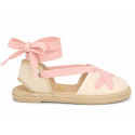 Girls Ivory Linen Espadrilles with Pink Ankle Ties – Valencian Style