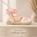 Girls Ivory Linen Espadrilles with Pink Ankle Ties – Valencian Style