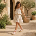 Girls Ivory Linen Espadrilles with Pink Ankle Ties – Valencian Style