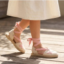 Girls Ivory Linen Espadrilles with Pink Ankle Ties – Valencian Style