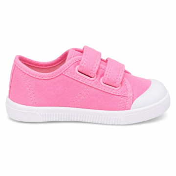 Zapatilla BAREFOOT niños sin cordones en lona en color chicle