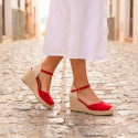 Red Suede Women Medium Wedge Espadrilles