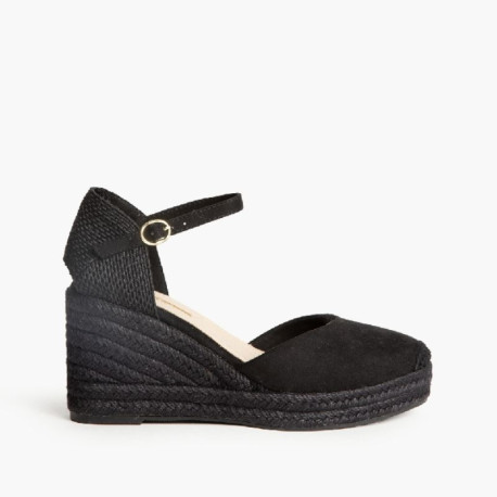 Black Suede Women Medium Wedge Espadrilles