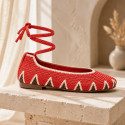 Coral Crochet Woman Ballet Flats with Ankle Ties