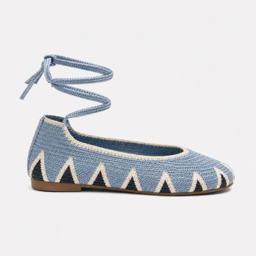 Blue color Crochet Woman Ballet Flats with Ankle Ties