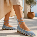Blue color Crochet Woman Ballet Flats with Ankle Ties
