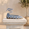 Blue color Crochet Woman Ballet Flats with Ankle Ties