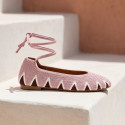 Pink color Crochet Woman Ballet Flats with Ankle Ties