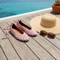 Pink color Crochet Woman Ballet Flats with Ankle Ties