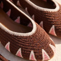 Coffee color Crochet Woman Ballet Flats with Ankle Ties