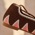 Coffee color Crochet Woman Ballet Flats with Ankle Ties