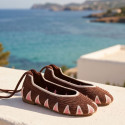 Coffee color Crochet Woman Ballet Flats with Ankle Ties
