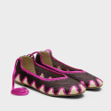 Fucsia color Crochet Woman Ballet Flats with Ankle Ties