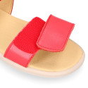 Girls barefoot coral sandals with double hook and loop strap closure