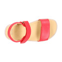 Girls barefoot coral sandals with double hook and loop strap closure