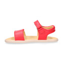 Girls barefoot coral sandals with double hook and loop strap closure