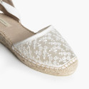 Women’s Lace Espadrilles with Ankle Ribbons – White