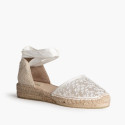 Women’s Lace Espadrilles with Ankle Ribbons – White