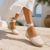 Alpargata de Encaje con Cintas para Mujer – Blanco