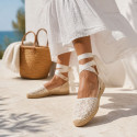 Women’s Lace Espadrilles with Ankle Ribbons – White