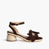 Chocolate suede-effect flower heel sandals