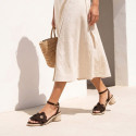 Chocolate suede-effect flower heel sandals