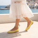 Lemon color Crochet Woman Ballet Flats with Ankle Ties