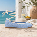 Bailarina de crochet con cintas al tobillo – Azul pastel