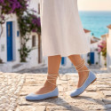 Pastel blue color Crochet Woman Ballet Flats with Ankle Ties