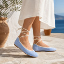 Pastel blue color Crochet Woman Ballet Flats with Ankle Ties