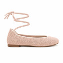 Pastel nude color Crochet Woman Ballet Flats with Ankle Ties