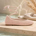 Bailarina de crochet con cintas al tobillo – Nude