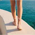 Pastel nude color Crochet Woman Ballet Flats with Ankle Ties