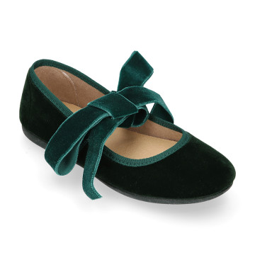 Deep green Velvet Mary Jane with Bow | Made in Spain