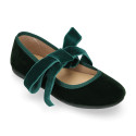 Deep green Velvet Mary Jane with Bow | Made in Spain