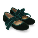 Deep green Velvet Mary Jane with Bow | Made in Spain