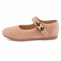 Girls’ Nude Velvet Mary Jane Shoes with Buckle
