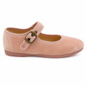 Girls’ Nude Velvet Mary Jane Shoes with Buckle