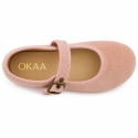 Girls’ Nude Velvet Mary Jane Shoes with Buckle