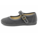 Girls’ Grey Velvet Mary Jane Shoes with Buckle