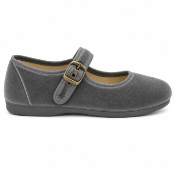 Girls’ Grey Velvet Mary Jane Shoes with Buckle