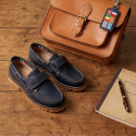 Boys' Navy Boat Shoes with Hook-and-Loop Fastening – School Shoes