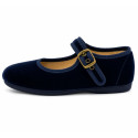 Girls’ Navy Blue Velvet Mary Jane Shoes with Buckle