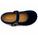 Girls’ Navy Blue Velvet Mary Jane Shoes with Buckle