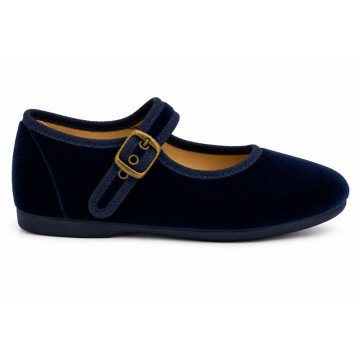 Girls’ Navy Blue Velvet Mary Jane Shoes with Buckle